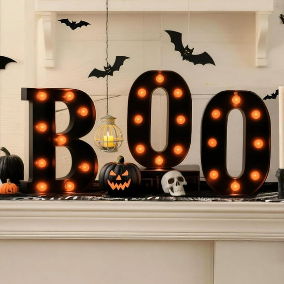 Halloween Indoor Decorations—LED Neon Sign with “Boo” Letters, Vintage Gothic Halloween Decor, Perfect for Fireplaces, Walls, Kitchens, Bedrooms, Party Supplies & Decorations