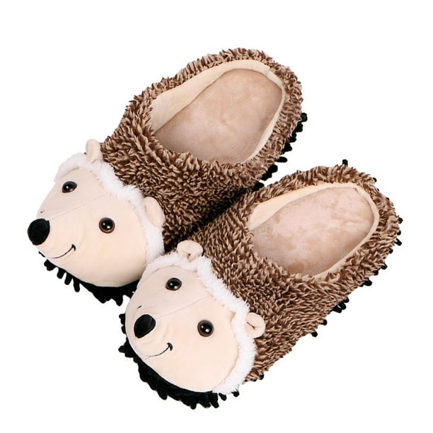 1 par de pantuflas de erizo de dibujos animados, pantuflas de invierno para interior, pantuflas cálidas de felpa