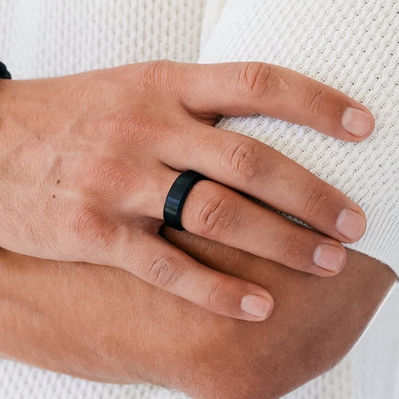 Men's Beveled Edge Brushed Black Tungsten Ring