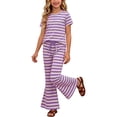 thumbnail image 4 of Amidoa Girls 2 Piece Outfits Summer Clothes T Shirt Cute Short Sleeves Casual Pants Kids Clothing Sets Purple Size 8, 4 of 7