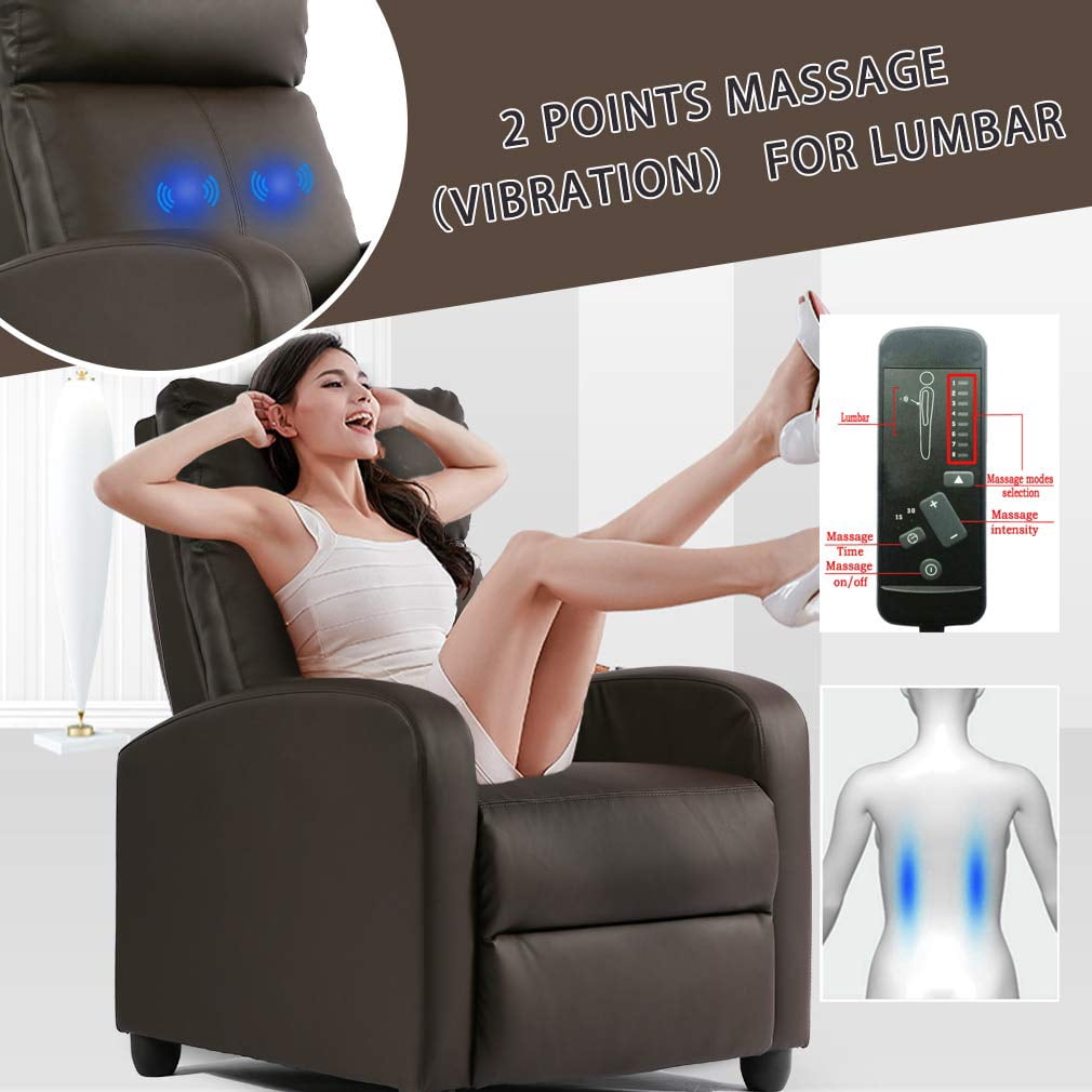 YRLLENSDAN Leather Recliner Chairs for Adults, Manual Push Back Recliner Chair, Massage Recliner Chair for Living Room, Single Sofa Chair Reclinable, Relaxing Home Theater Seating, Brown