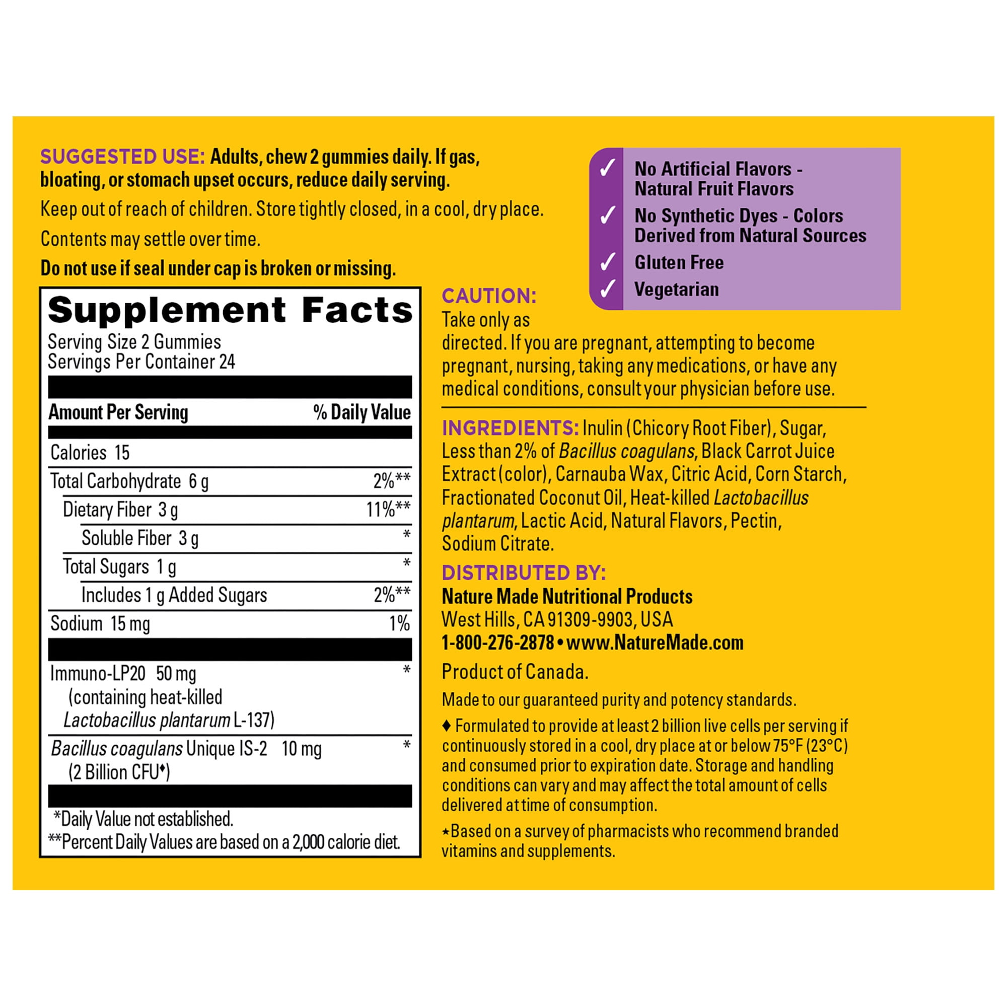 Nature Made Triple-Action Biotics, Prebiotic Fiber + Postbiotic + Probiotic Gummies, 48 Count