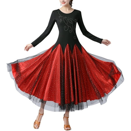 Woman Ballroom Smooth Dance Practice Competition Dance Dress With Long Sleeves