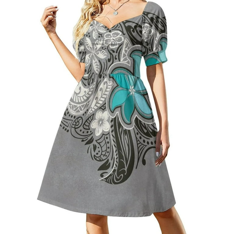 Teal Polynesian Floral Tattoo Design Dress women formal occasion dresses  dresses for womens elegant women's sets woman dress - Walmart.com
