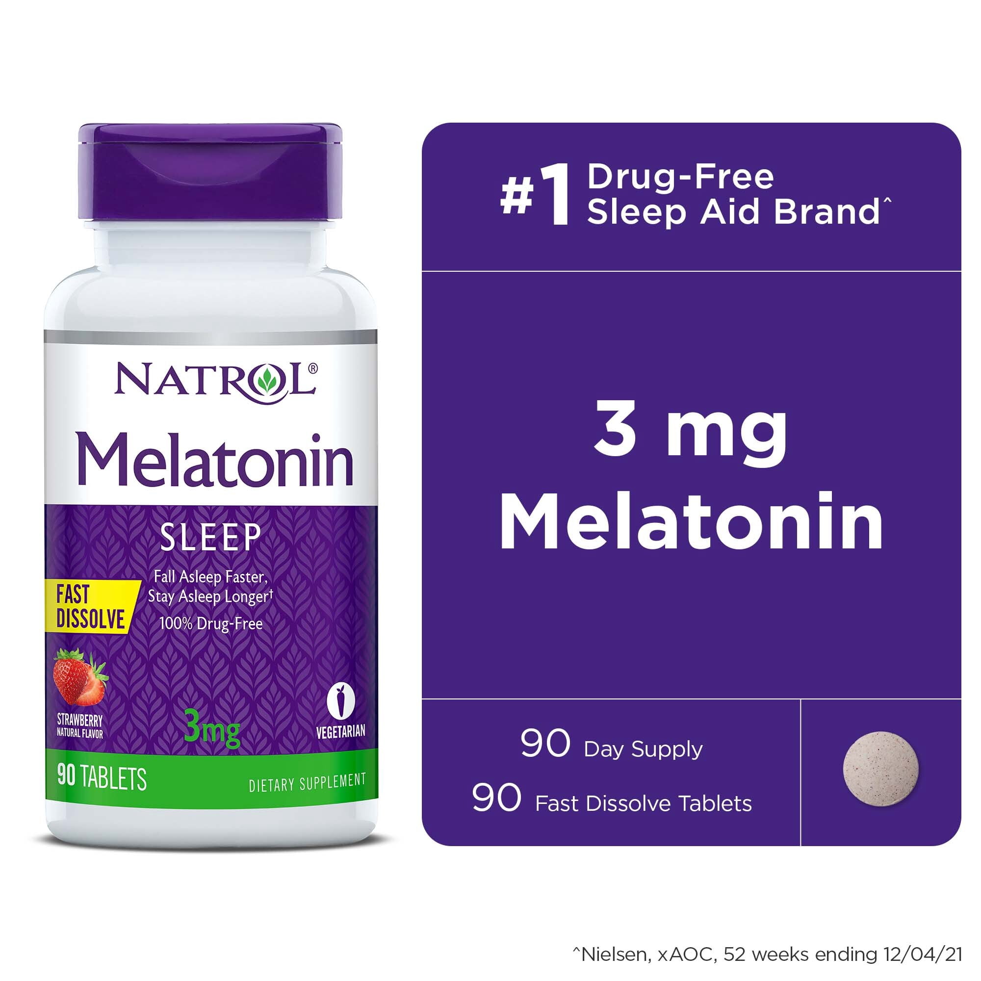 Natrol Melatonin 5mg Sleep Support Strawberry Fast Dissolve Tablets 90ct Walmart Com