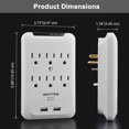 Bestten 6Outlet Surge Protector Wall Mount Adapter with 2 USB Charging Ports, ETL Certified