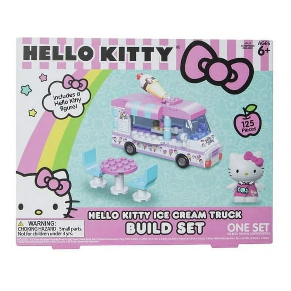 Sanrio Hello Kitty Build Block Building Set & Figure - Ice Cream Truck - 125 Pieces - Age 6+