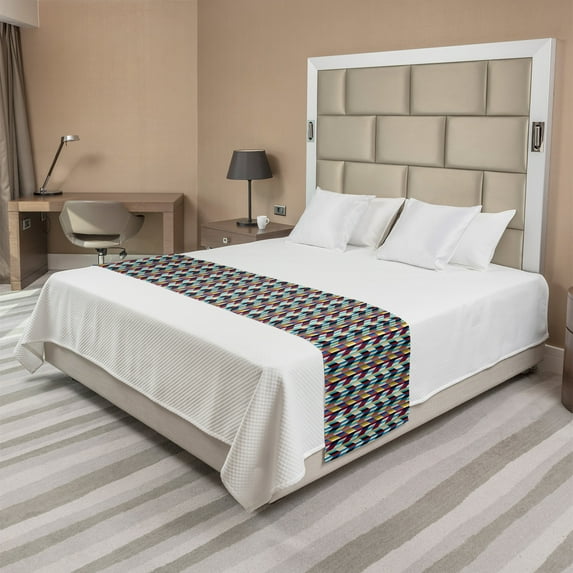 Wave Bed Runner, Colorful Geometric Abstract Classic Fashion Repeating Pattern of Zigzag Shapes Print, Decorative Accent Bedding Scarf for Hotels Homes and Guestrooms, King, Multicolor, by Ambesonne