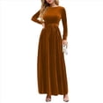 thumbnail image 2 of Vestido Elegante de Terciopelo con Cinturón, Plisado, de Larga, para Cóctel, Formal, Boda, Invitada, Corte A Marrón XL, 2 of 9
