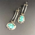 thumbnail image 5 of HOOUN Vintage Silver Turquoise Ear Hook Stud Dangle Drop Earrings Women Jewelry A Pair-#13, 5 of 5