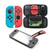 Insten 4in1 Starter Bundle Kit for Nintendo Switch - Carrying Travel Hard Shell Case Built-in Game Cartridge Slot + Tempered Glass Screen Protector + Silicone Joy Con Skin [Left BLUE/Right RED]