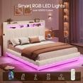 thumbnail image 2 of Lift Up Storage Full Size Bed Frame with Storage Headboard, LED Lights,Charging Station,Hydraulic Beds with Parallel Stroke, Upholstered Platform Bed,No Box Spring Needed, Beige, 2 of 9