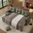 thumbnail image 3 of Muumblus Convertible Pull Out Sofa Bed, L-Shaped Sectional Sleeper Couch with Storage Chaise, Vintage Faux Leather Look, Green Polyester Fabric, 3 of 11
