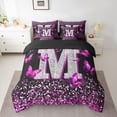 thumbnail image 2 of Feelyou Glitter Letter M Twin Bedding Sets 7-Piece for Girls, Dreamy Kawaii Butterfly Bedding Comforter Set, Fashion Romantic Reversible Sheet Sets, Super Cozy Room Decor, 2 of 7