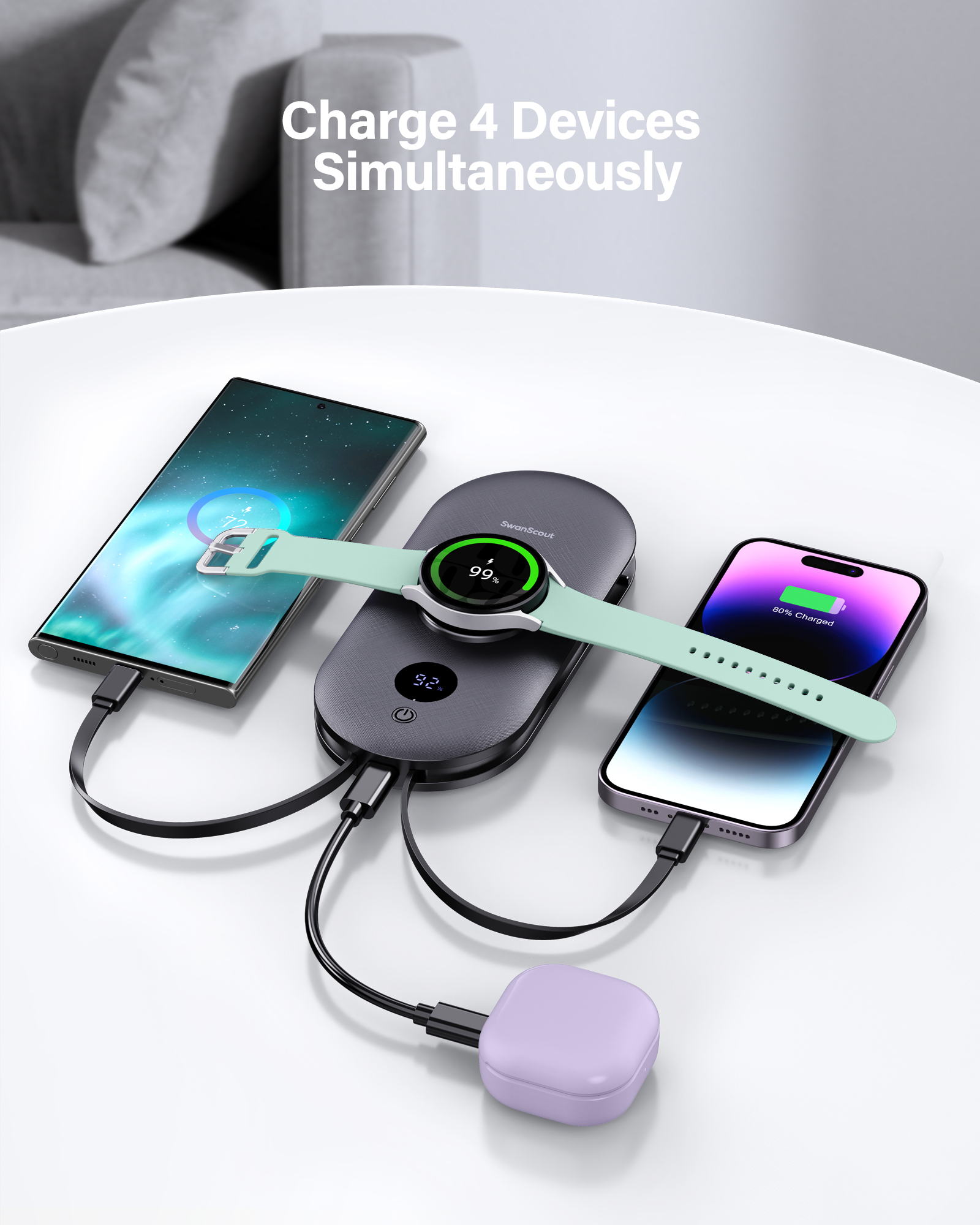 SwanScout 10000mAh Power Bank for Samsung Watch and Phone