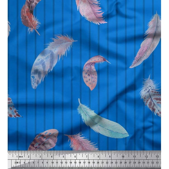 Soimoi Viscose Chiffon Fabric Stripe Feather Printed Craft Fabric by the Yard 42 Inch Wide
