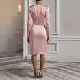 thumbnail image 5 of Women's Solid Color Bodycon Skirt Long Sleeve V-Neck Pleated Design Dress for Spring and Autumn Fashion and Slim Fit,Pink,L, 5 of 5