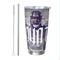 thumbnail image 1 of Taza térmica duradera de acero inoxidable 304 con temática del equipo de fútbol de los Ravens con tapa y pajita Taza térmica de acero inoxidable de 20 oz Taza para automóvil Adecuada para bebidas, 1 of 8