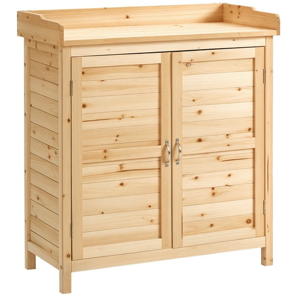 Outsunny Garden Storage Cabinet, Outdoor Storage Potting Shed, Natural