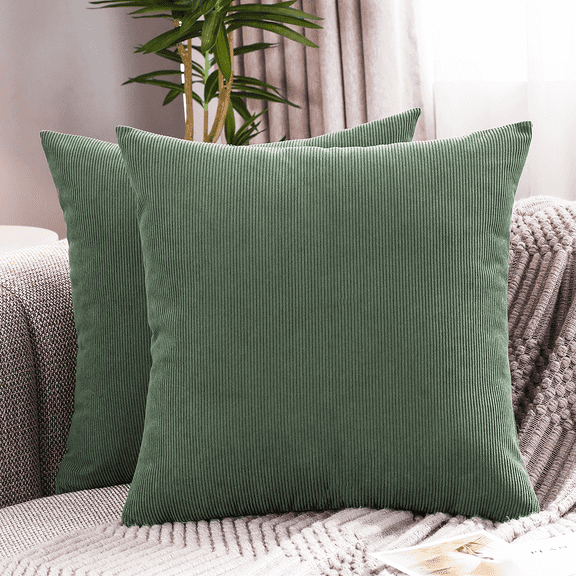 Jepeak Pack of 2 Corduroy Throw Pillow Covers Soft Solid Striped Cushion Cases, Square Home Decorative Pillow Cover for Couch Sofa Bed (Spruce Green, 24x24 inch)