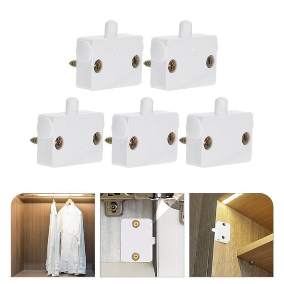 Luxshiny 5Pcs Door Activated Switch for Wardrobe Light White Durable Cabinet Use