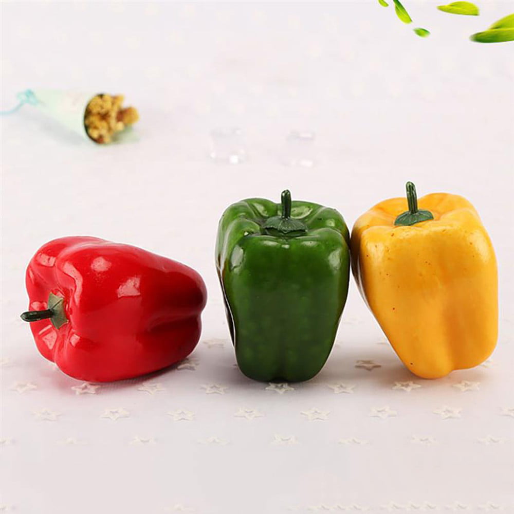 3pcs Realistic Artificial Simulated Peppers Fake Vegetables Kitchen Decoration 