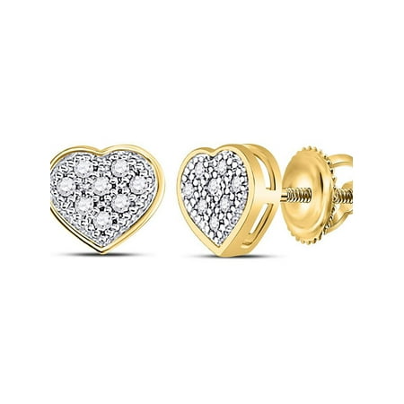 - 10kt Yellow Gold Womens Round Diamond Heart Cluster Screwback Earrings 1/20 Cttw