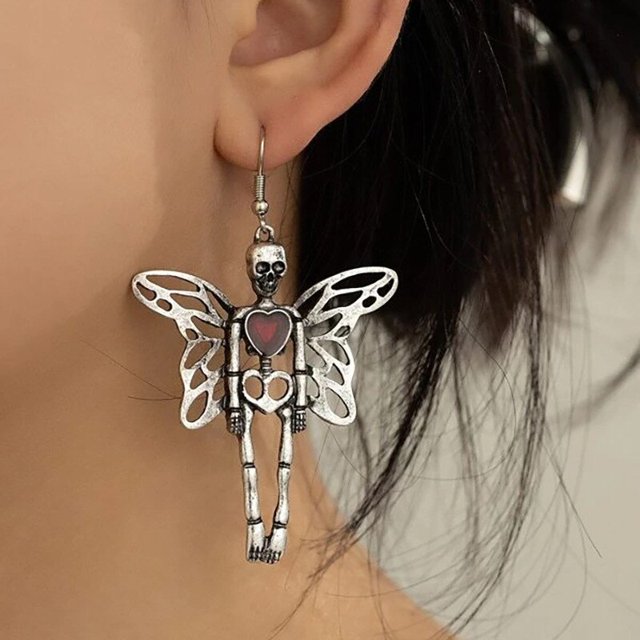 Pendientes colgantes de calavera y esqueleto para mujer, aretes con colgante de tela de araña fantasma, Punk, regalo de joyería, novedad de Halloween, 2023
