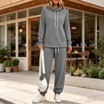 thumbnail image 2 of Women's Two-piece High Neck Sports Suit Long Sleeved Drawstring and Jogging Pants Casual with Pocket Set, 2 of 9