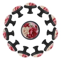 12 Pack Round Glass Drawer Knobs For Kitchen Cabinet With Screws, Peony Flower Pink Floral Pattern Crystal Diamond Shaped Cupboard Knobs For Kitchen Office Bathroom