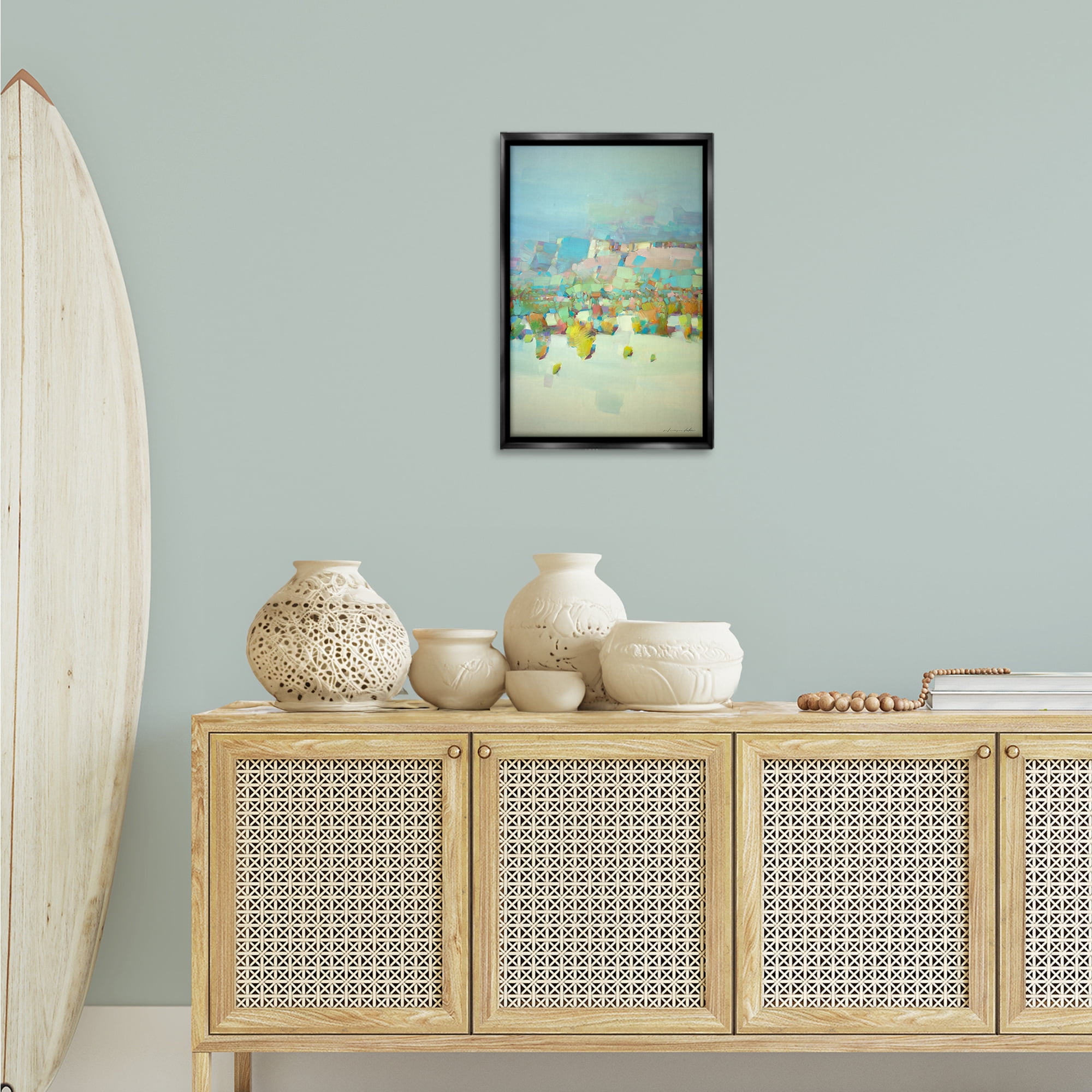 Stupell Industries Contemporary Beach Landscape Abstract Painting Black Floater Framed Canvas Art Print Wall Art, 17 x 25