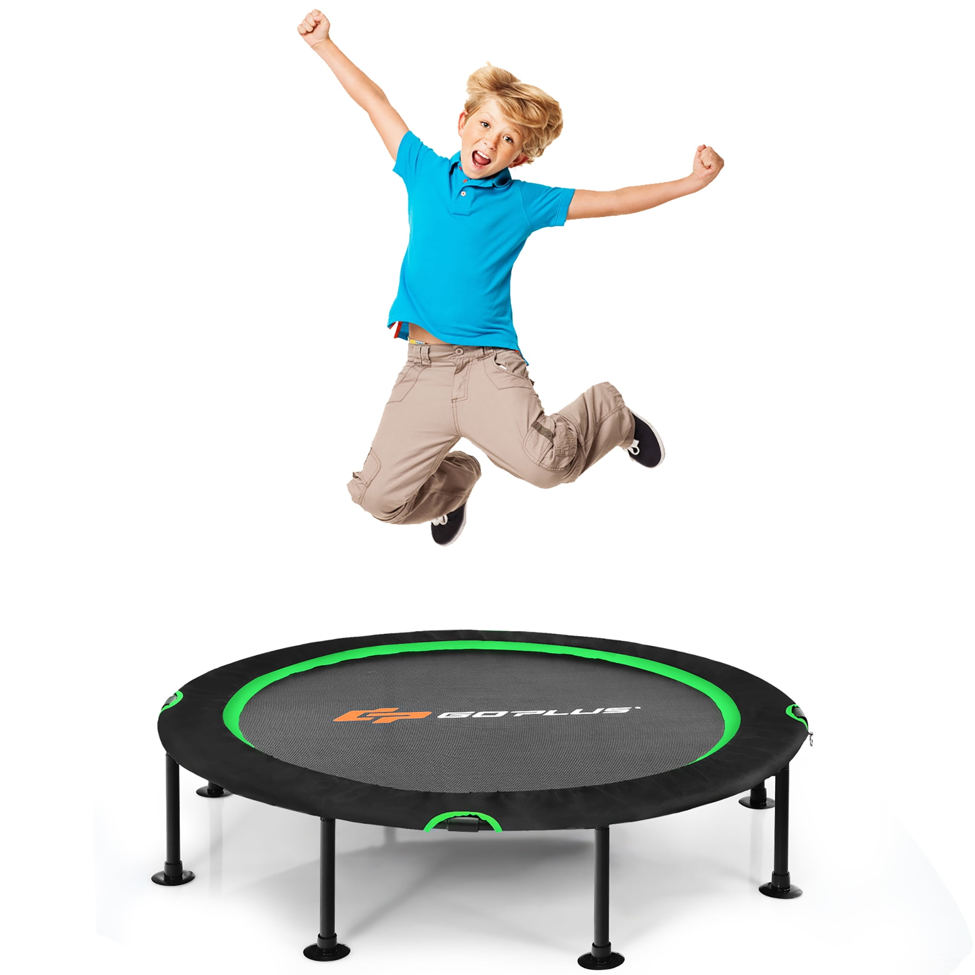 Goplus 50 Hexagonal Fitness Trampoline Silent Exercise Mini Trampoline with Safety Pads & Durable Bungee Cords Outdoor Indoor Rebounder for Adults Kids Jumping Cardio Workout Trainning 