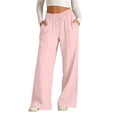 thumbnail image 2 of Enjoytime Work Pants Women Solid Color Stretch Waist Strap Drawstring Wide Leg Pants Travel Casual Loose Trousers, 2 of 8