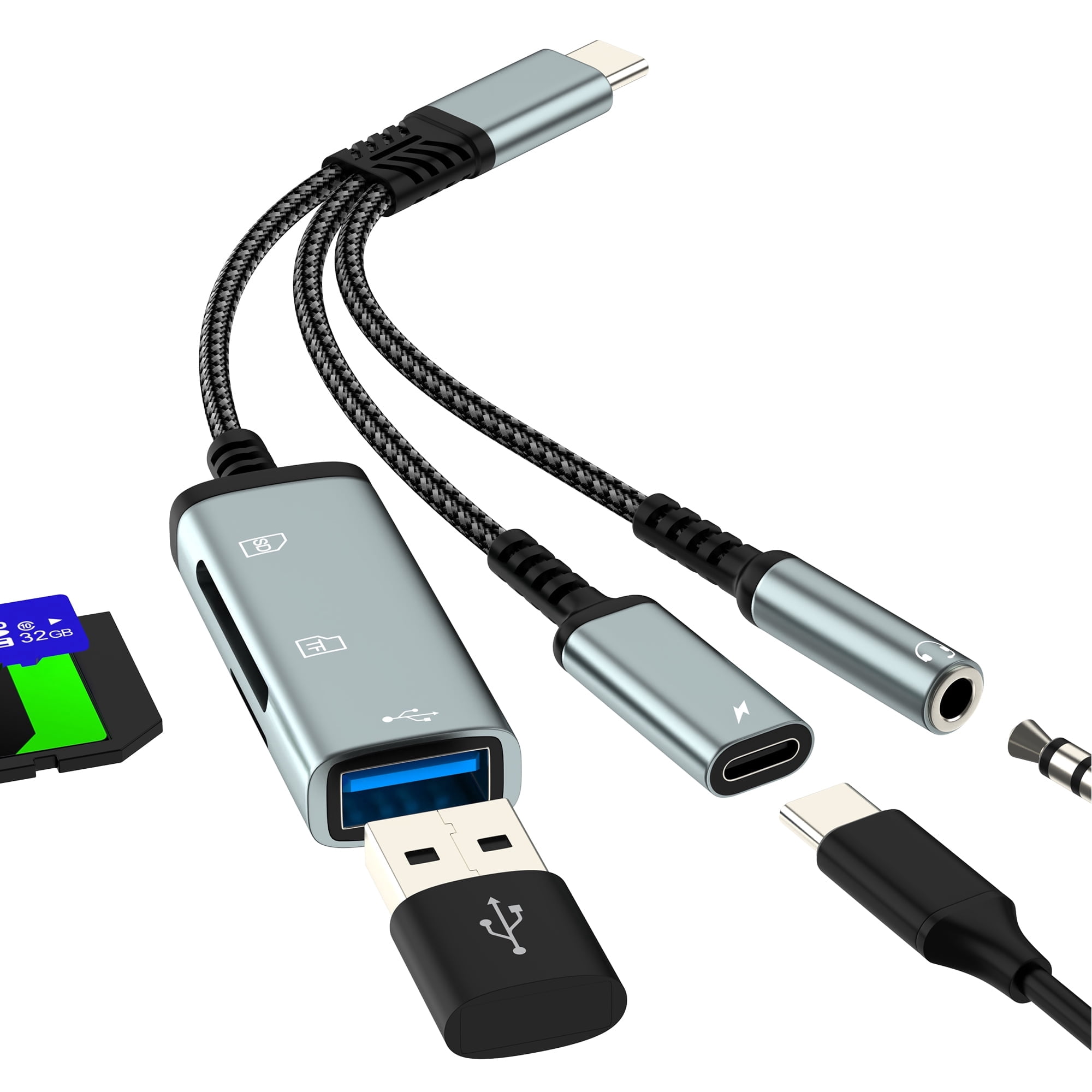 SD Card Reader for iPhone 17 16 15 Pro Max USB C Headphone Adapter Aux Audio Jack 3.5mm Digital Camera USB Micro SD for iPad for Apple Compatible with Samsung Galaxy S26 S25 S24 Ultra Splitter Dongle