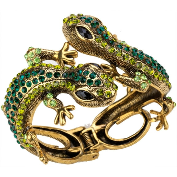 Twin Gecko Lizard Hinged Bangle Bracelet for Women Fit Wrist Circumference 6.5 to 7.5 inch