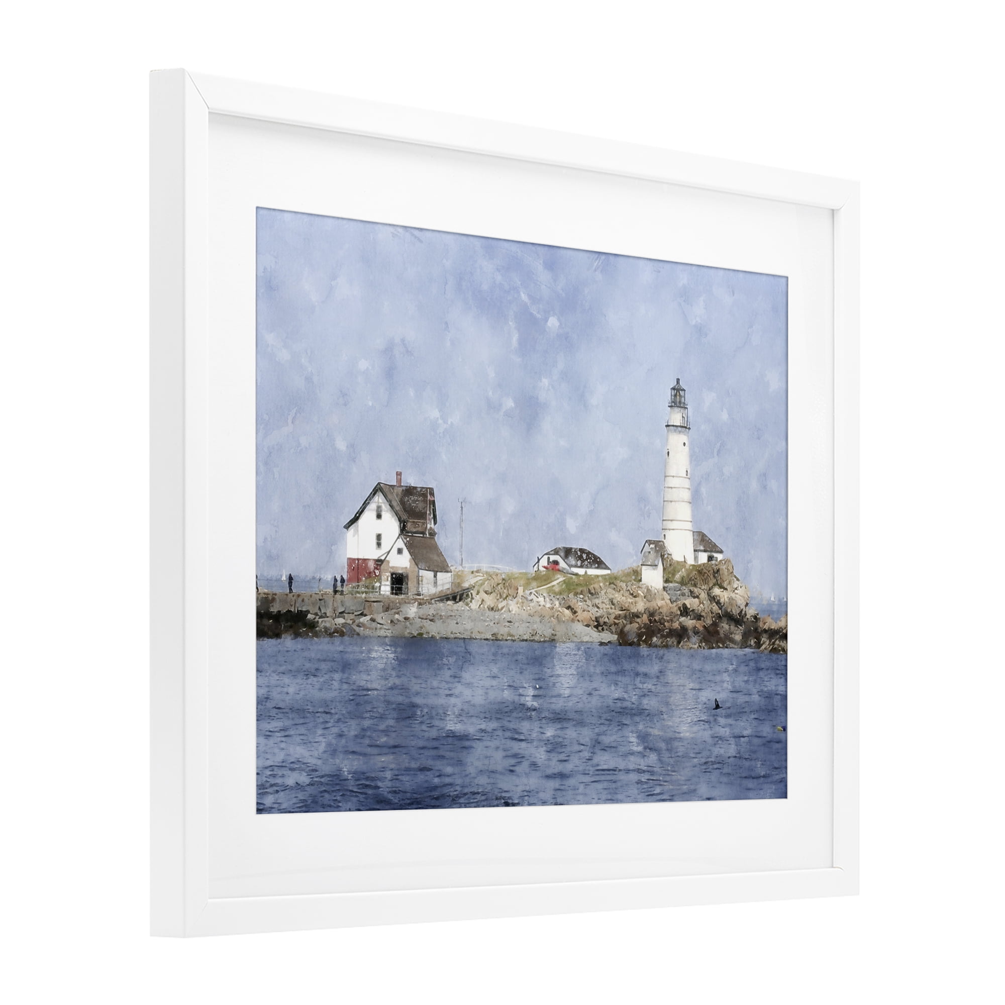 Stupell Industries Picturesque Lighthouse Island White Framed Print Under Glass, design by Kim Curinga