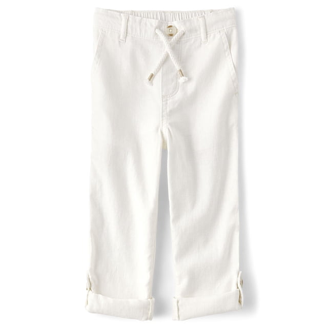Pantalones Gymboree de lino con cordón Simply White para niños pequeños de 5 años