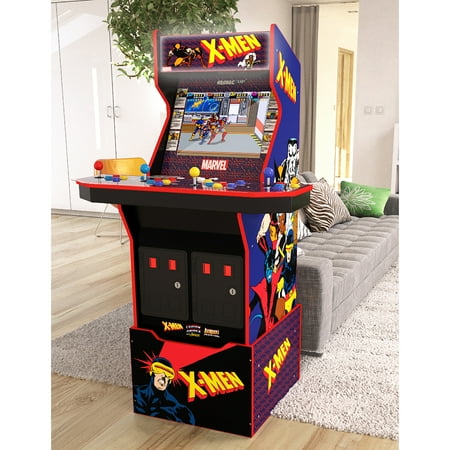 Arcade1UP X-Men (4-Player) Arcade with Riser, Lit Marquee, Lit Deck Protector, Wifi, and Exclusive Stool Bundle