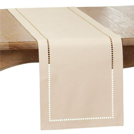 

SARO 14 x 108 in. Oblong Ivory Laser-Cut Hemstitch Table Runner