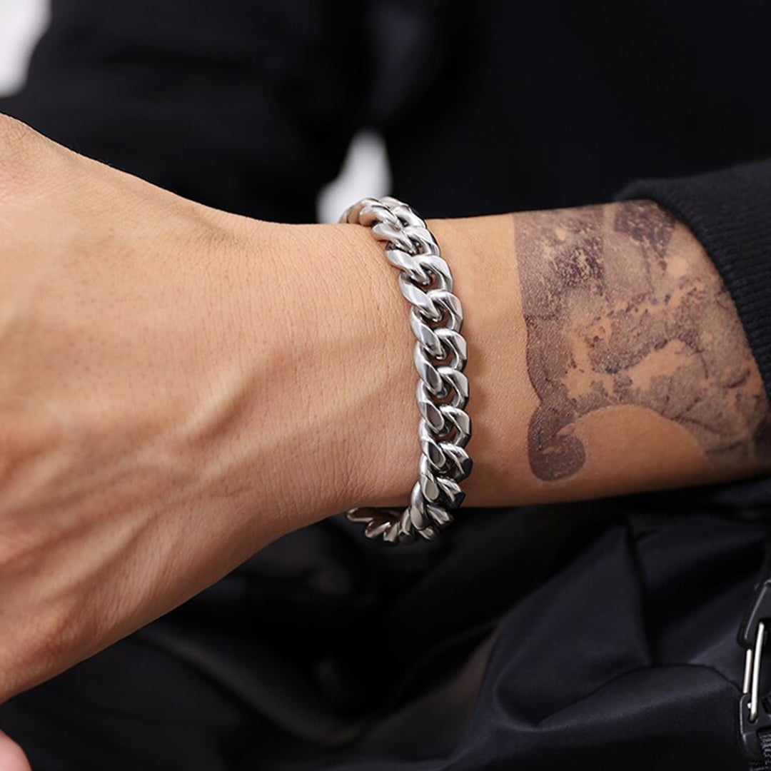 ChainsHouse Cuban Link Bracelet for Men 9mm Thick Stainless Steel Chain Bracelets with Gift Box 7.5 inch Hip Hop Birthday Christmas Jewelry Gifts for Him
