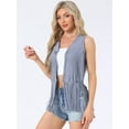 thumbnail image 2 of DARING DIVA Women's Fringe Vest Outfits Faux Suede Tassel Cardigan S Blue, 2 of 6