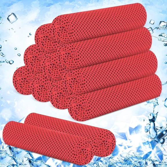 ARLAJO 12 Pieces Cooling Towels,40 X 12" Ice Cool Towel for Neck and Face Microfiber Soft Breathable Chilly Rags for Yoga,Sports,Golf,Gym,Running,Workout(Red)