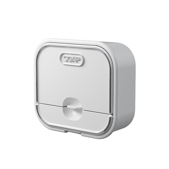 Wall Mounted Self-Draining Soap Dish with Lid, Waterproof & Dustproof Soap Holder for Shower, No-Drill Bar Soap Box with Drain Tray, Cream White