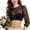 1-Black, variant on Elegant Classic Festival Casual Cropped Tops for Women Oktoberfest Lightweight Mesh Crew Neck 3/4 Length Sleeve T Shirt Stylish See Through Bride Casual Tee 1-White XXL