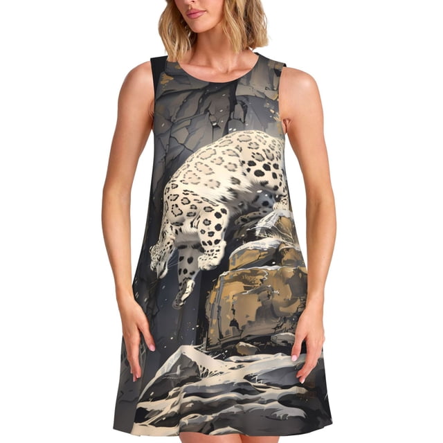 Disketp Graceful Snow Leopard para Vestido sin Mangas para Mujeres, Vestidos de Verano para Mujeres, Casual y Holgado para la Playa