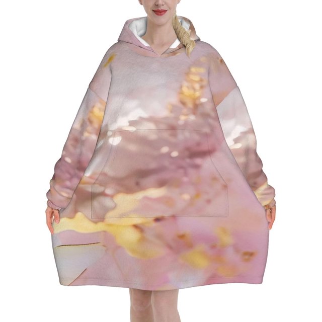 Marble Texture Print Oversized Blanket Hoodie, Wearable Blanket Adult For Women Men And Teenager, Super Soft Warm Flannel Fluffy Hooded Blankets Sweatshirt With Big Pocket