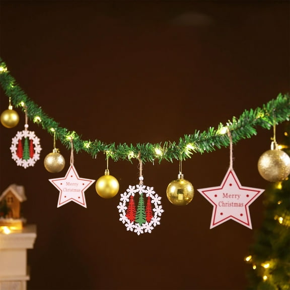 Nkmbld Christmas Ribbon for Party Decoration, Christmas Long Pendant with Wooden Sign Hanging Ball LED Light Decoration for Mantel Festive Room Wall Decoration