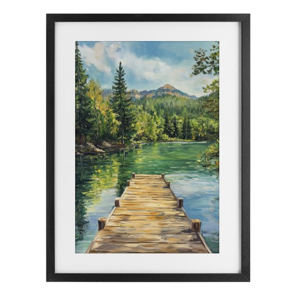 Stupell Industries Sunlit River Dock Black Framed Print Under Glass, design by Petal Prints Design