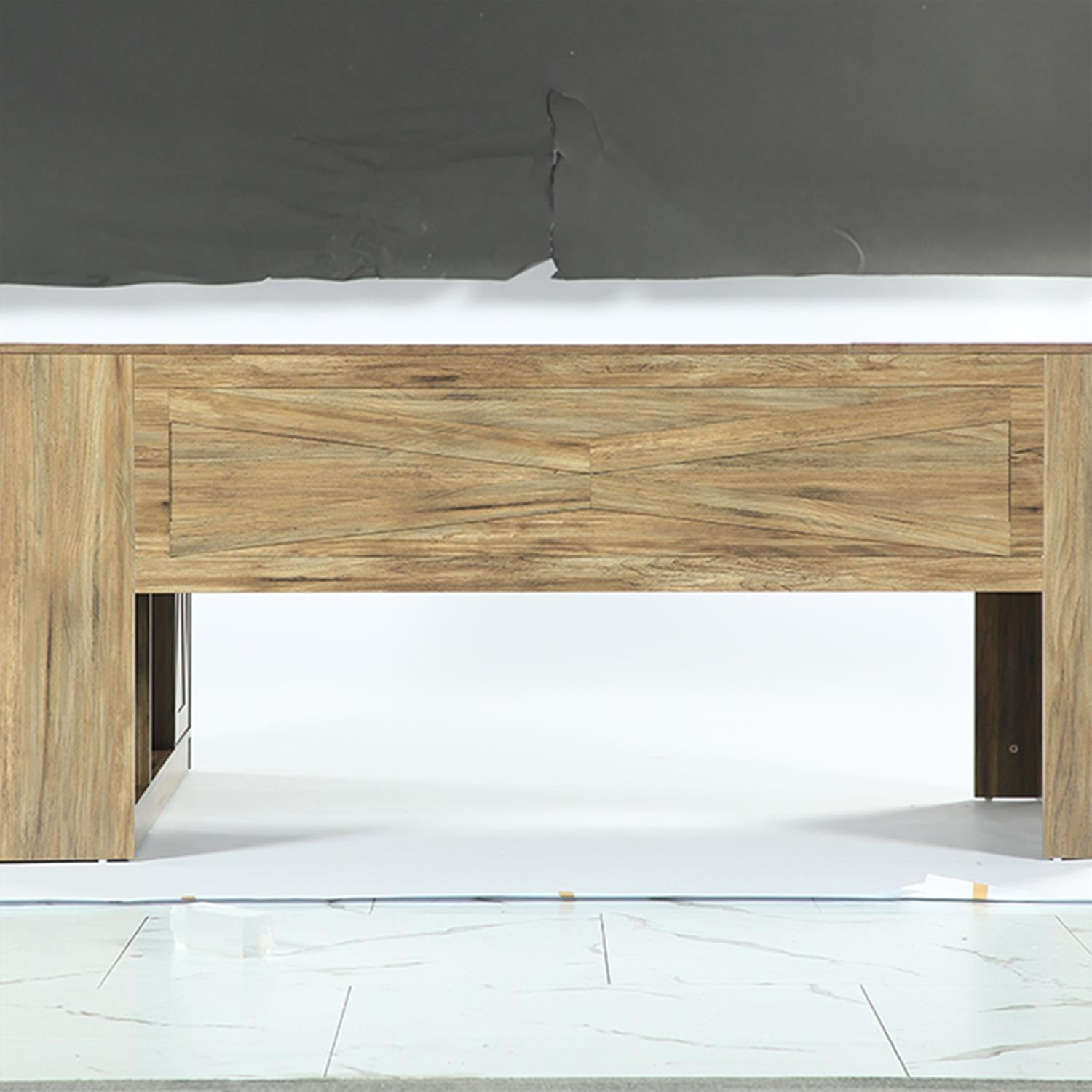 Demi Bonn 70.9" L Shaped Executive Desk, Large Office Computer Desk with Storage Cabinet for Home Office, Living Room Furniture, Brown