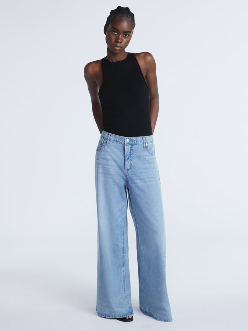 Scoop Women's High Rise Baggy Wide Leg Jeans Sizes 0-28W with